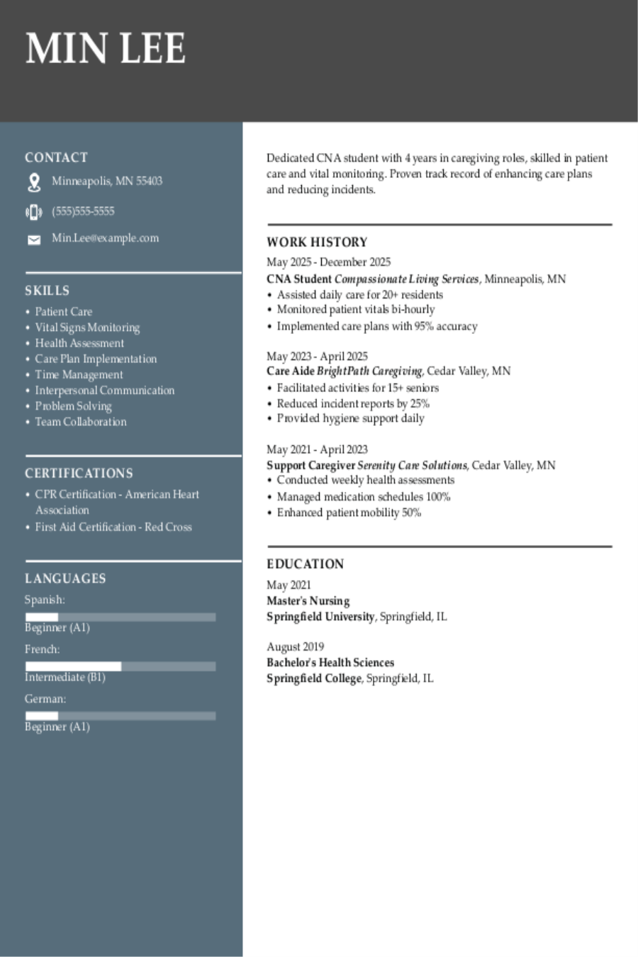 4 CNA Student Resume Examples, Templates, \u0026 Tips for 2026, image size:900x1350