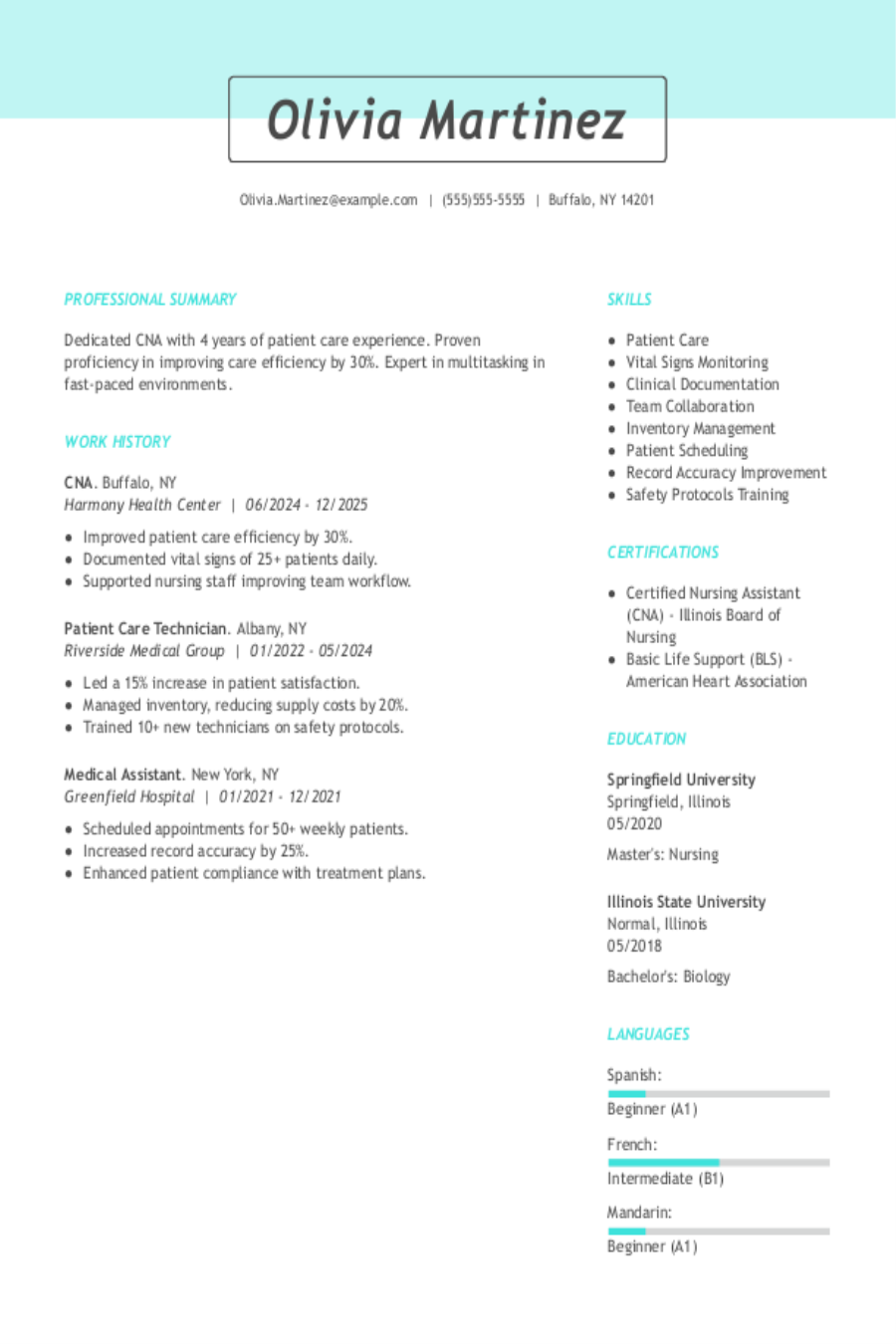 4 CNA Resume Examples, Templates, \u0026 Tips for 2026, image size:900x1350