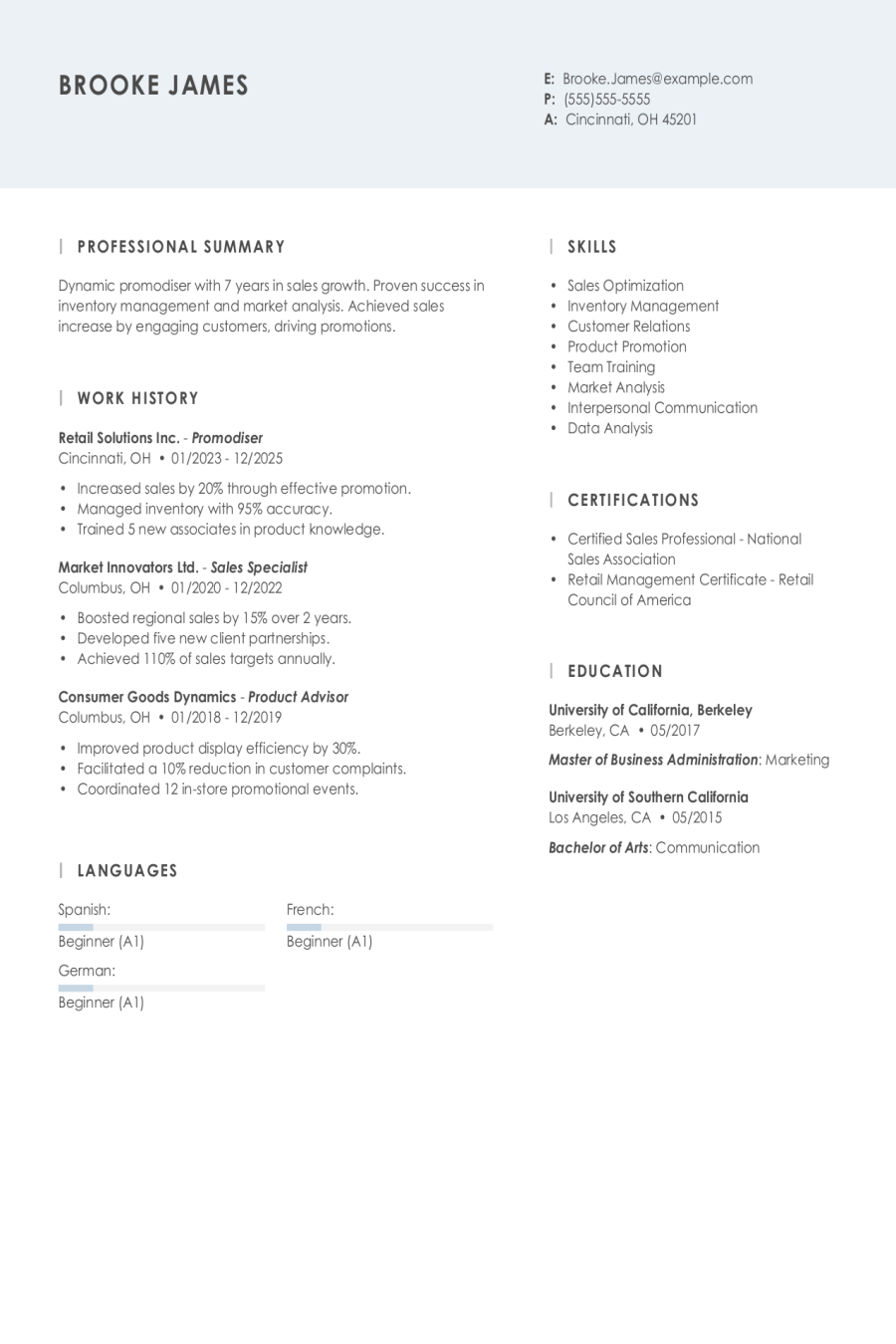 4 Promodiser Resume Examples, Templates, & Tips for 2025