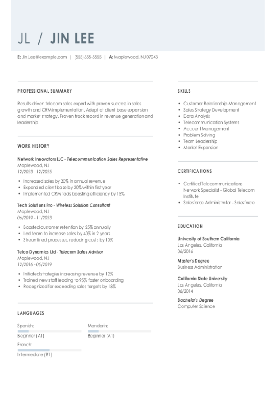 4 Telecommunication Sales Representative Resume Examples, Templates ...