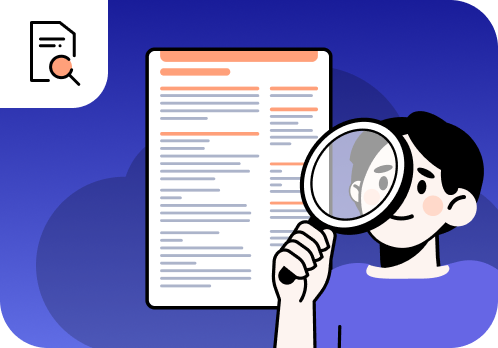 Person closely checking a document layout for errors.