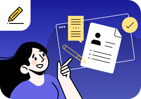 Woman editing a document section with a pencil icon.