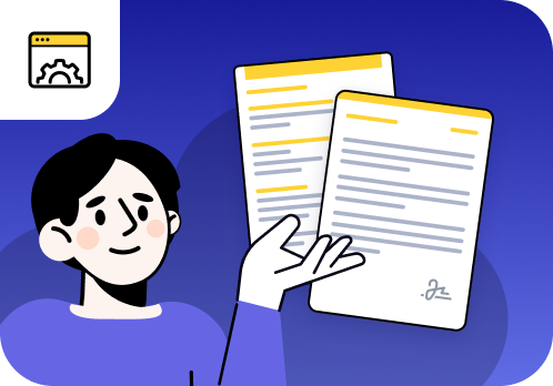 Man comparing two documents with matching designs.