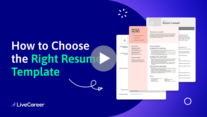 Thumbnail for video about how to choose the best resume template for you. Showing video title text and multiple templates.