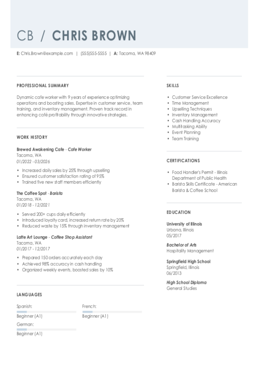 4 Cafe Worker Resume Examples, Templates, & Tips for 2026