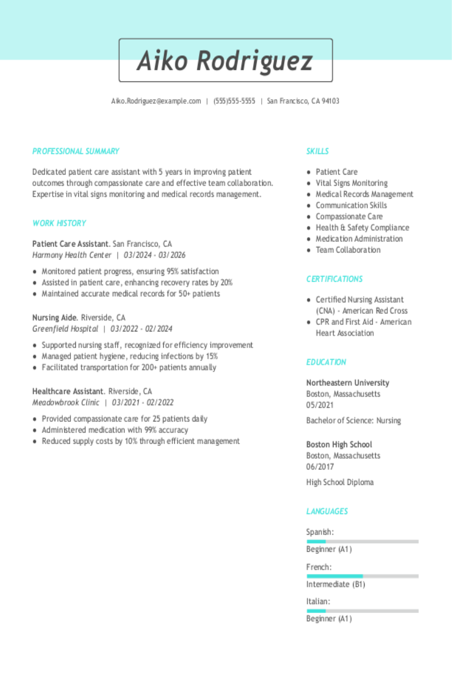 Cca Resume Examples Best Patient Care Assistant Resume Examples