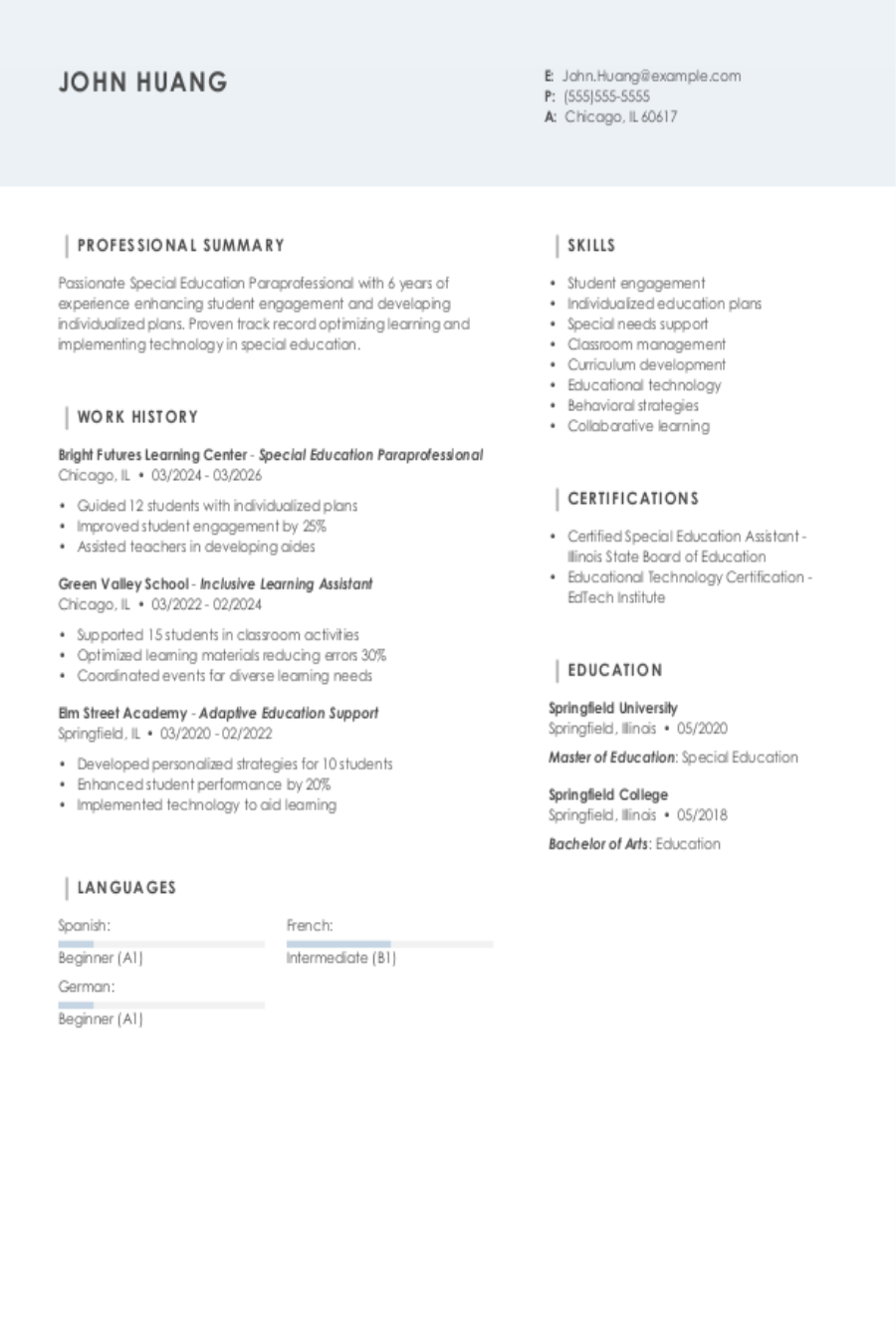 Best Special Education Paraprofessional Resume Examples