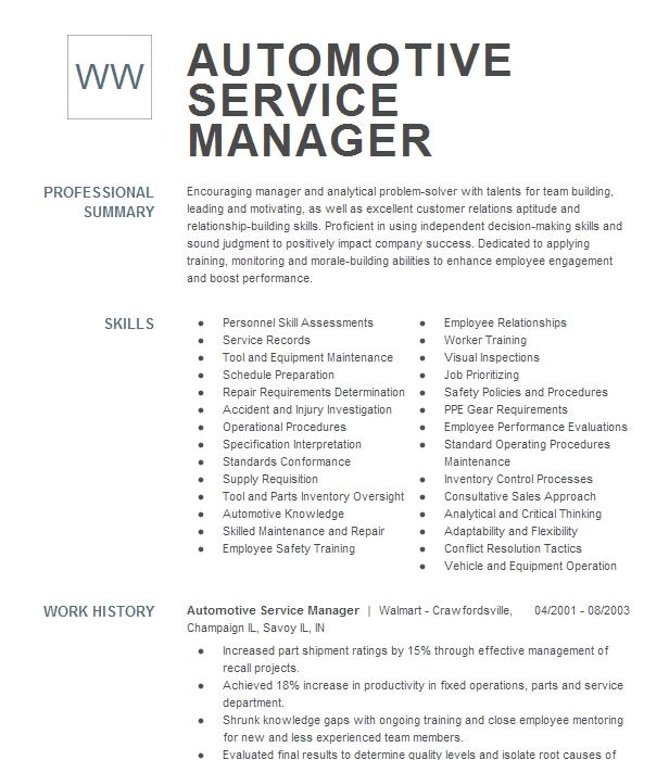 automotive service manager resume pdf