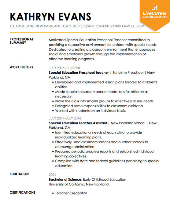 Best Teacher Resume Example | LiveCareer