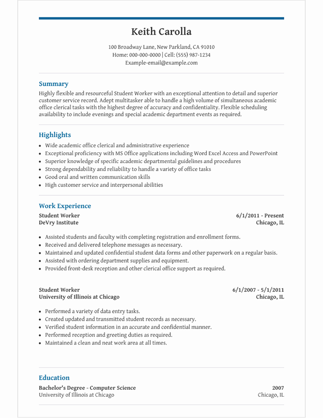 student resume template microsoft word