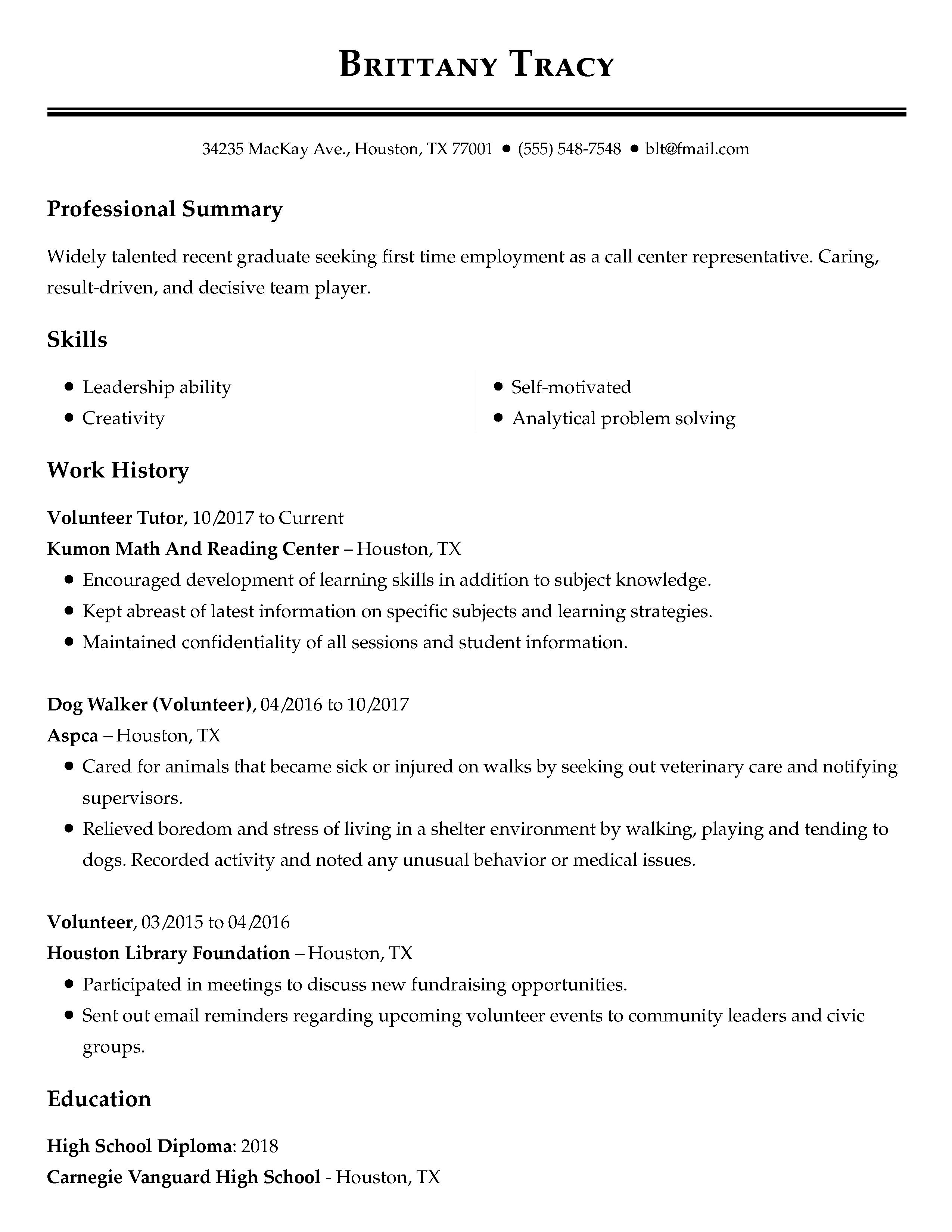 content writer resume no experience