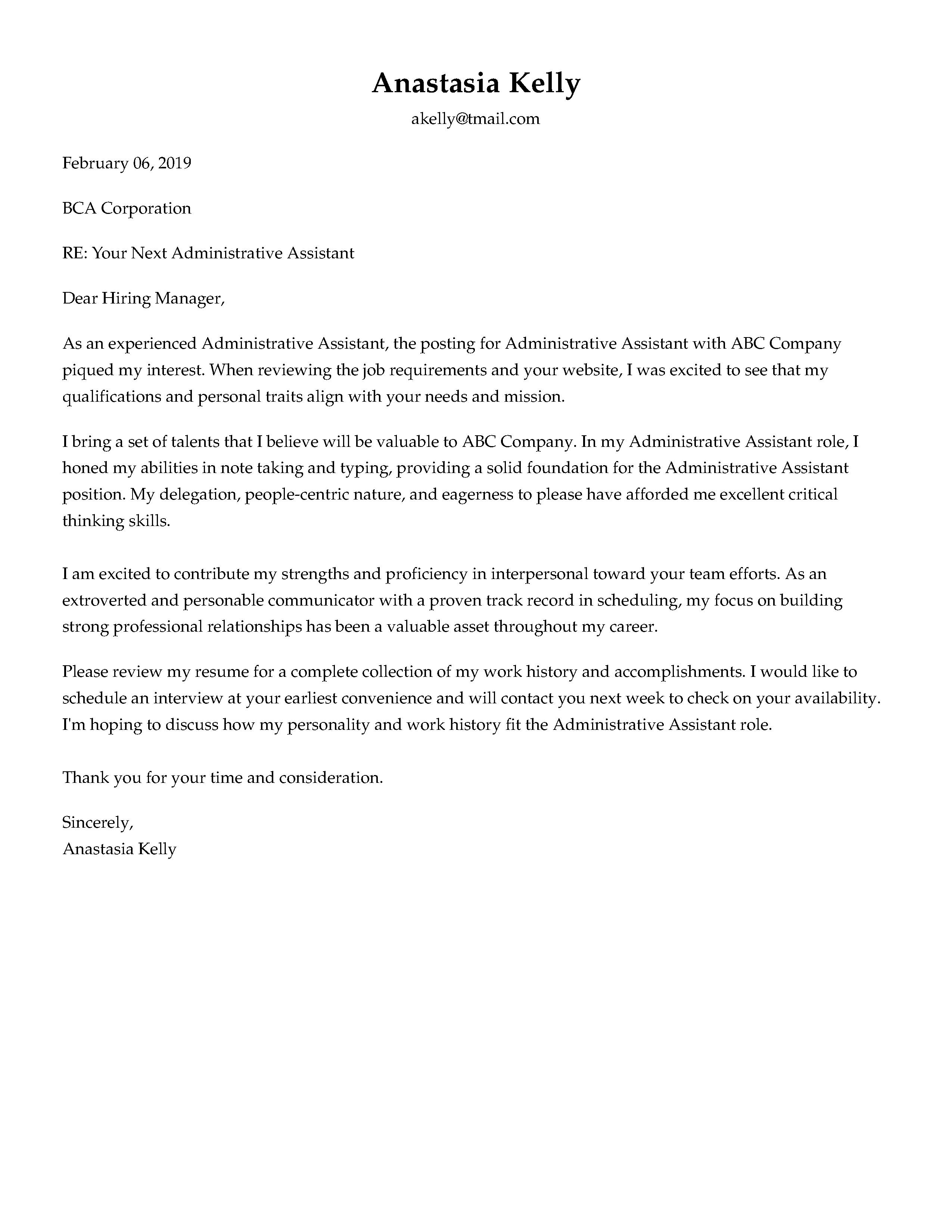 simple cover letter format for job