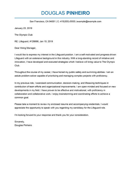 cover letter for lifeguard job with no experience