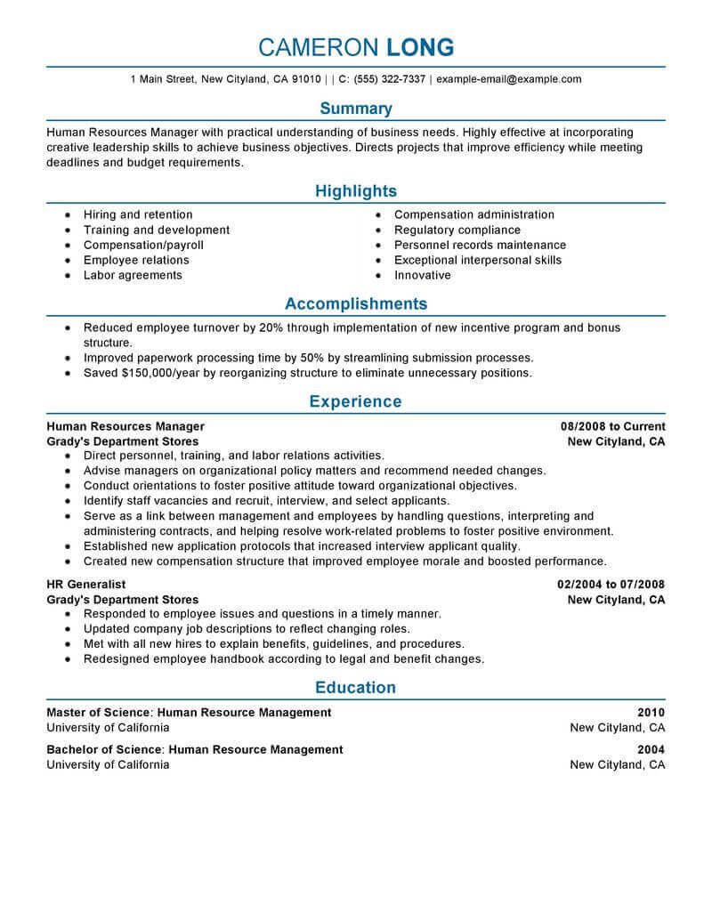 Amazing Human Resources Resume Examples | LiveCareer