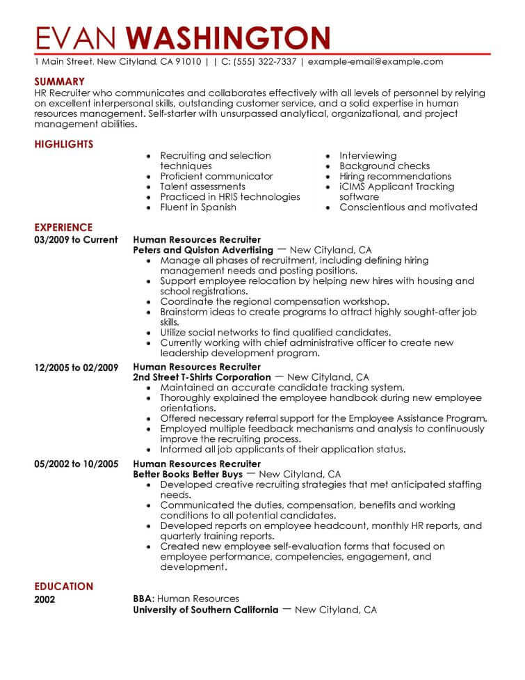 Amazing Human Resources Resume Examples Livecareer