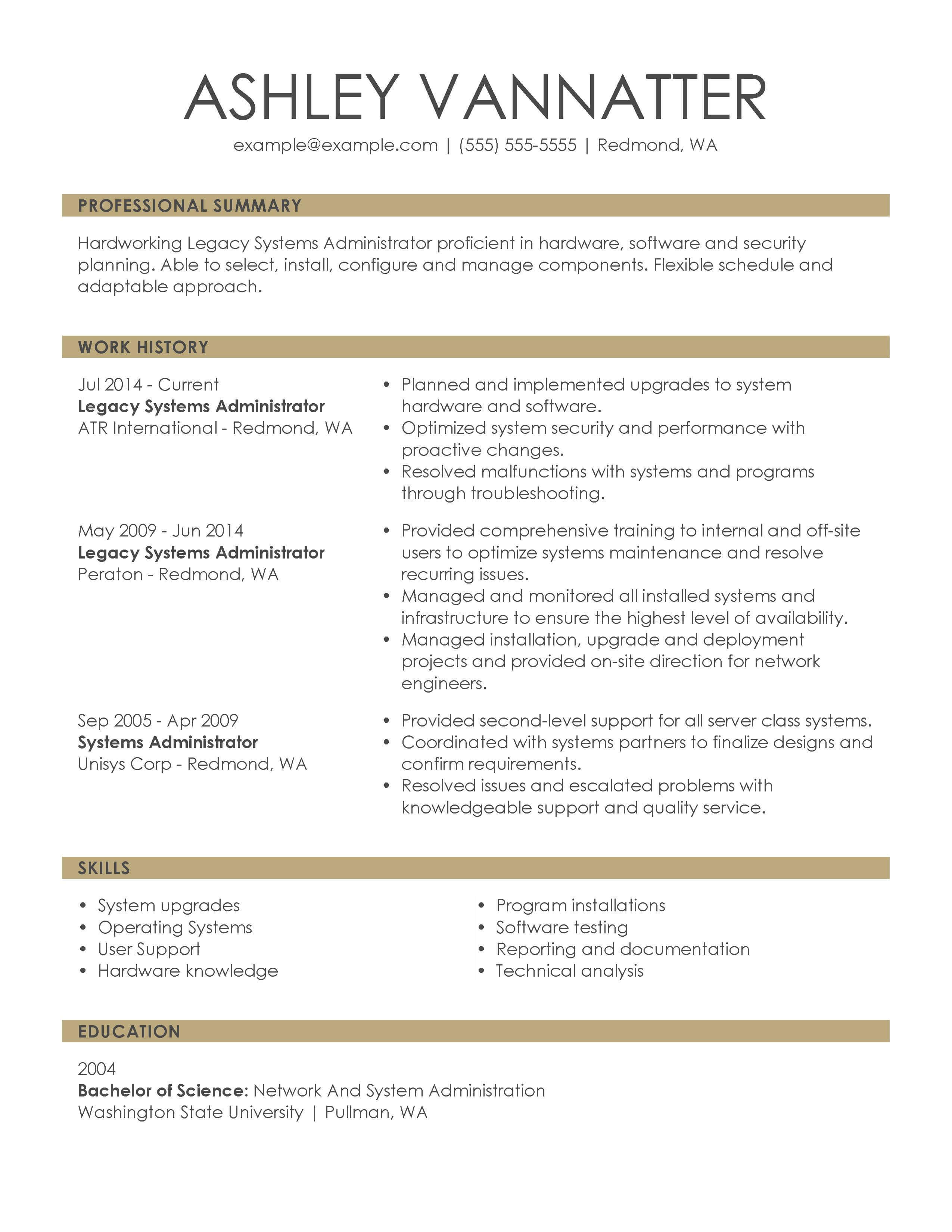 resume professional title examples