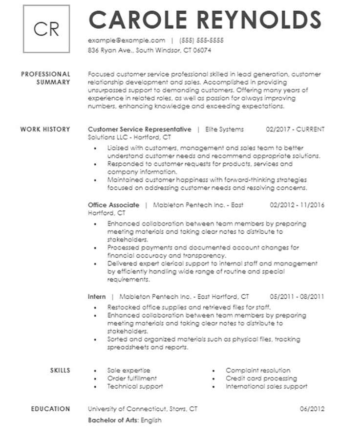 resume for entry level customer service