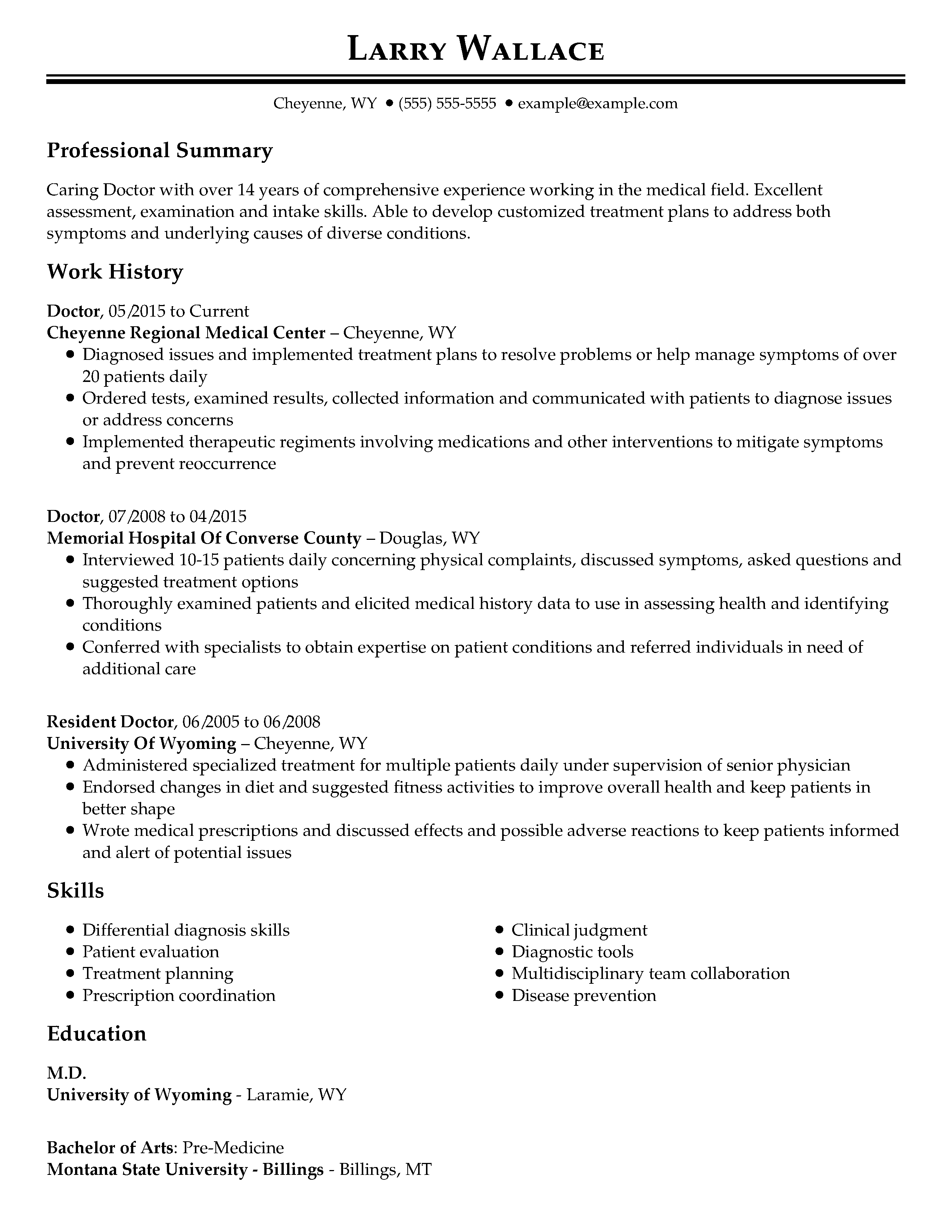 resume format for experienced medical professionals