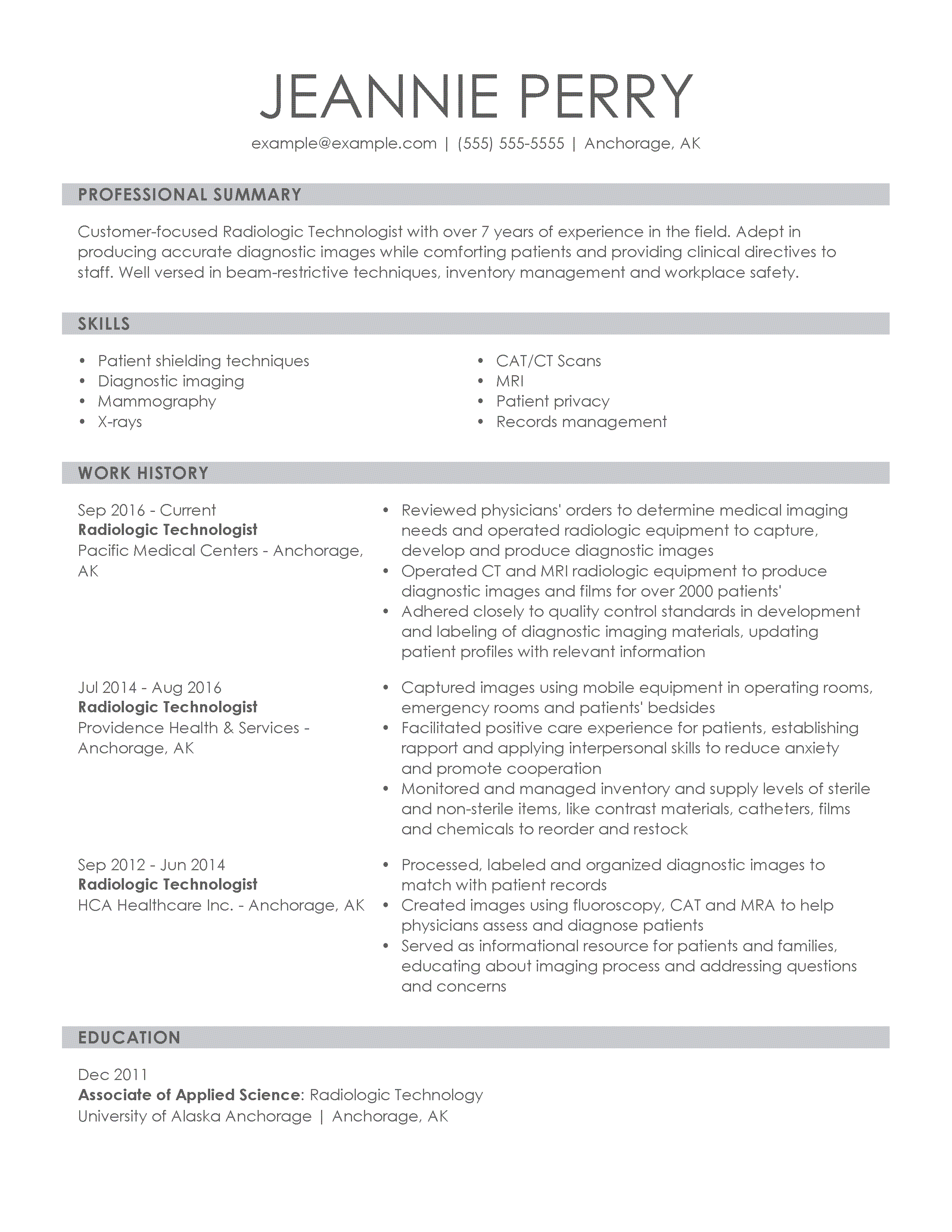 resume format for experienced medical professionals