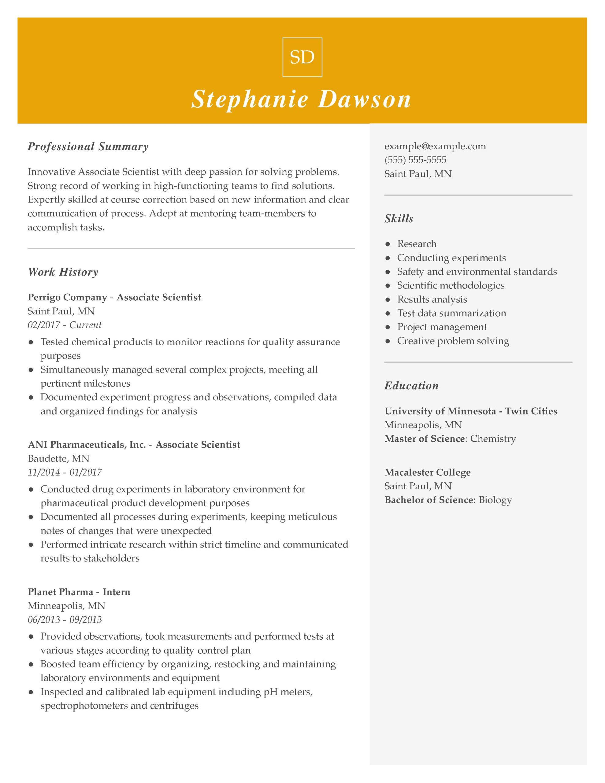 Professional Biology Resume Examples For 2021 Livecareer