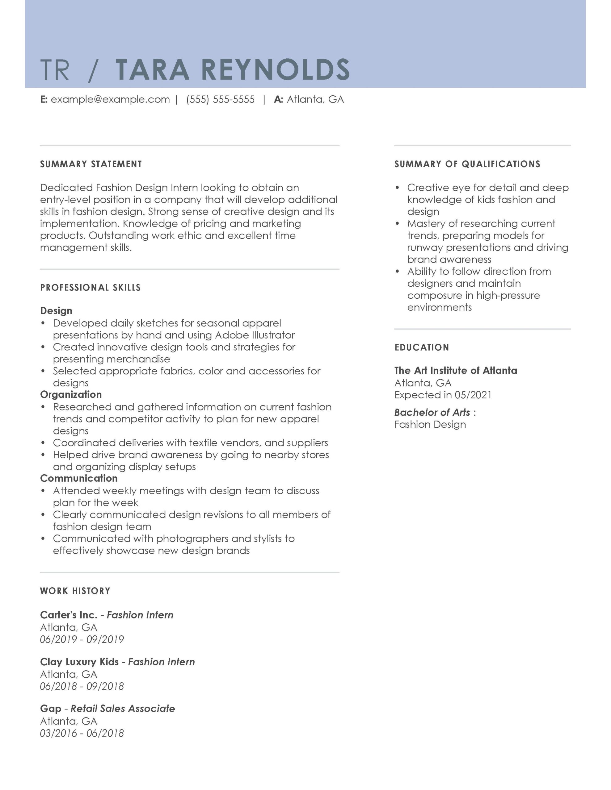 cv personal statement for fashion