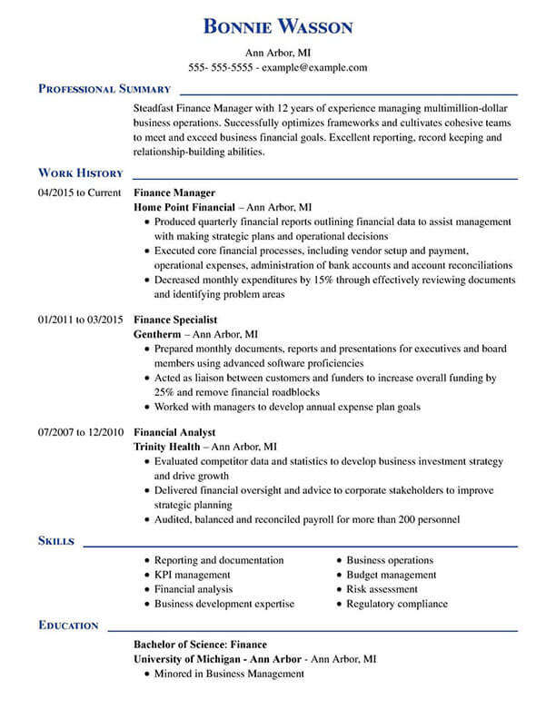 Professional Finance Resume Examples For 2021 Livecareer