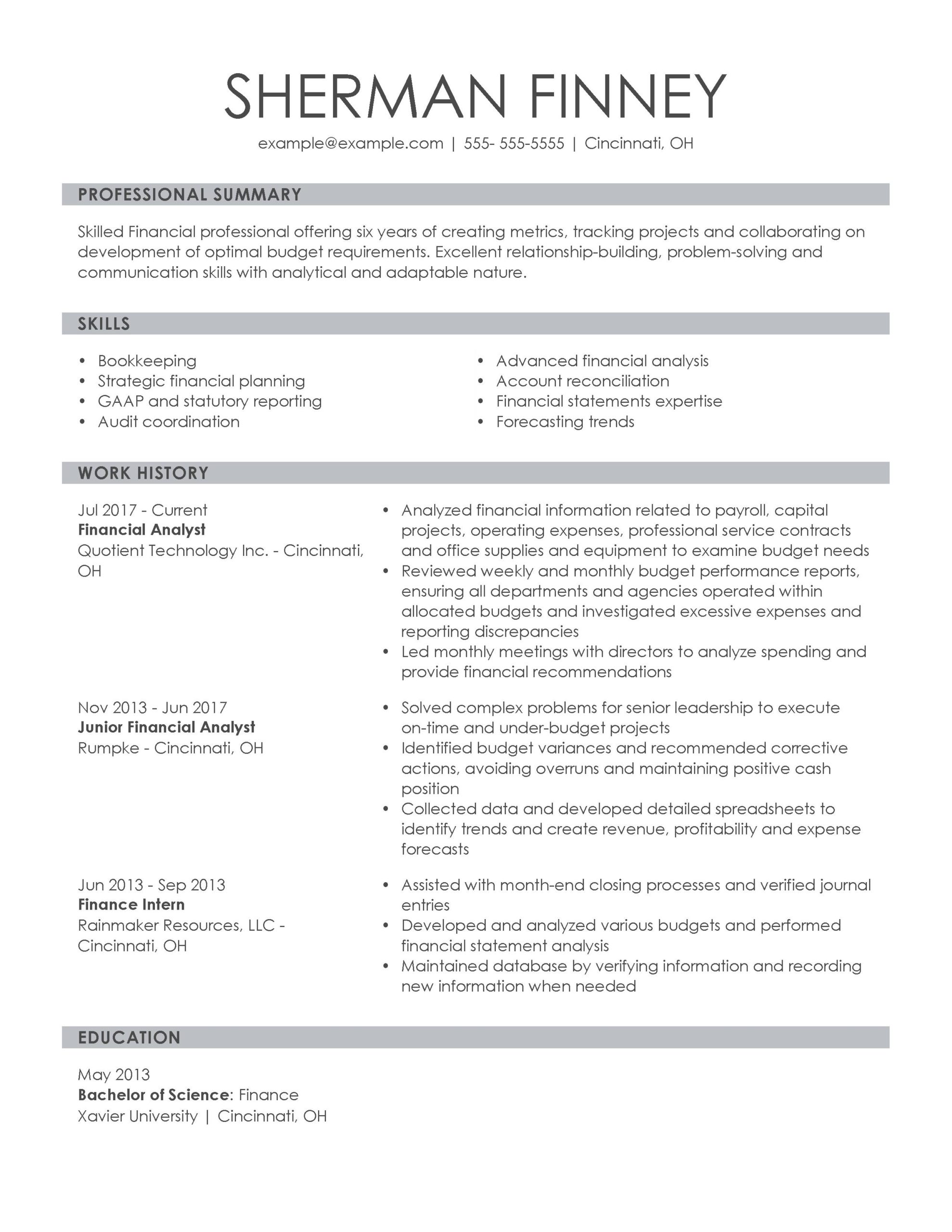 professional resume writers finance