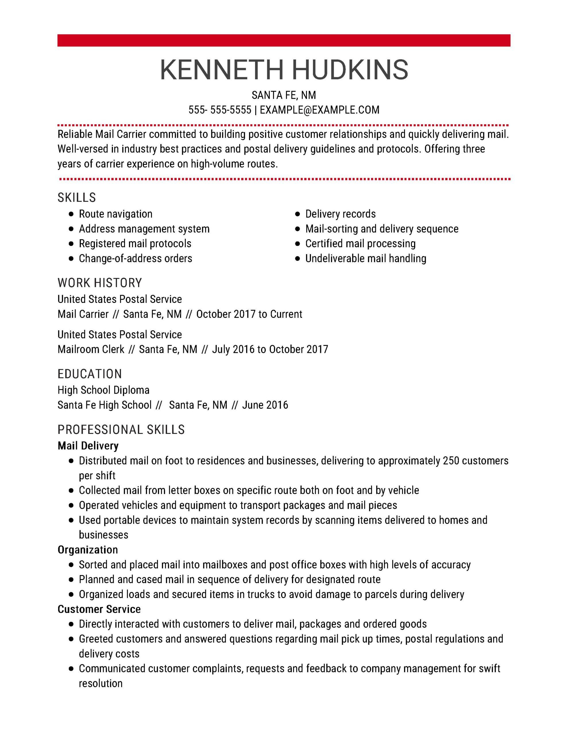 letter carrier job description resume