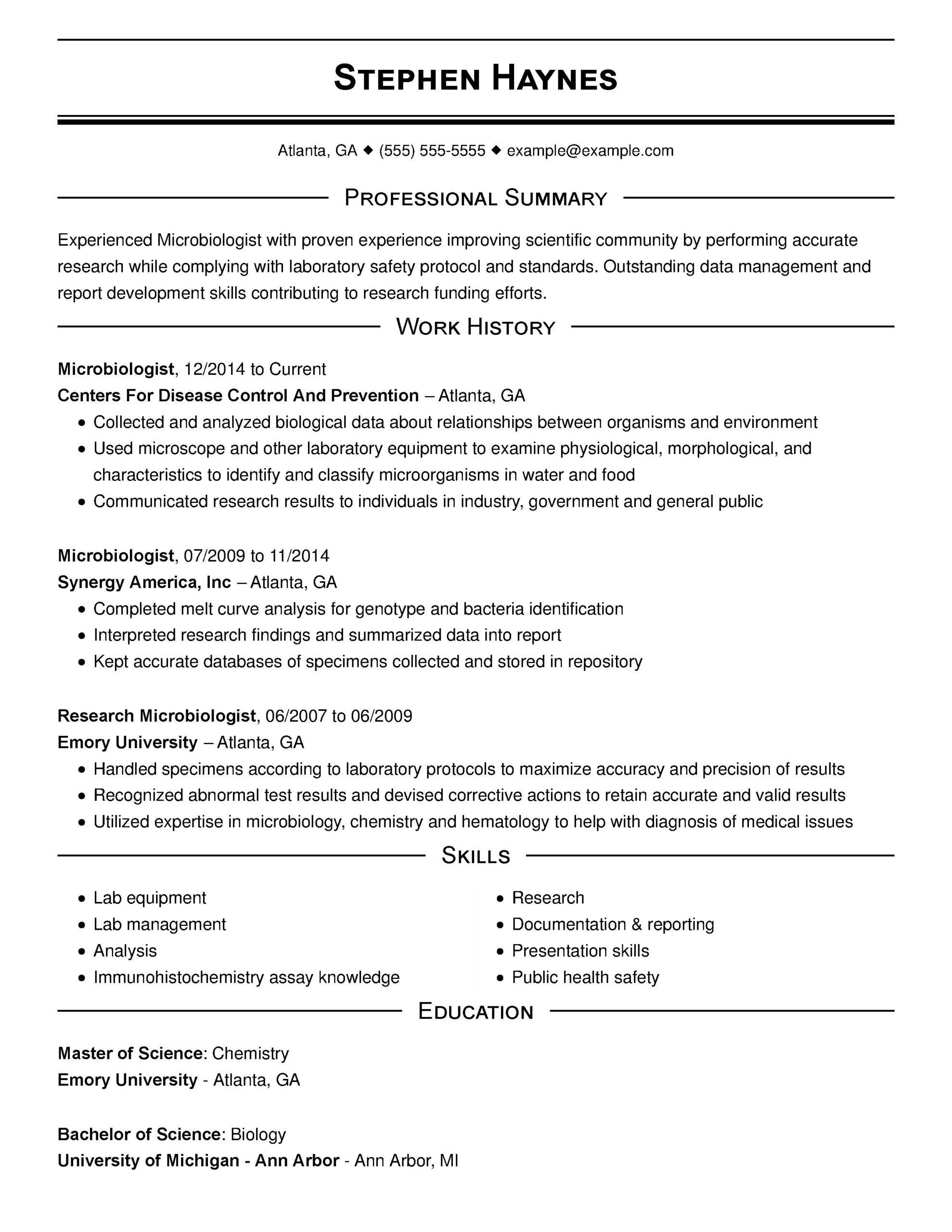 Professional Biology Resume Examples for 2021 LiveCareer