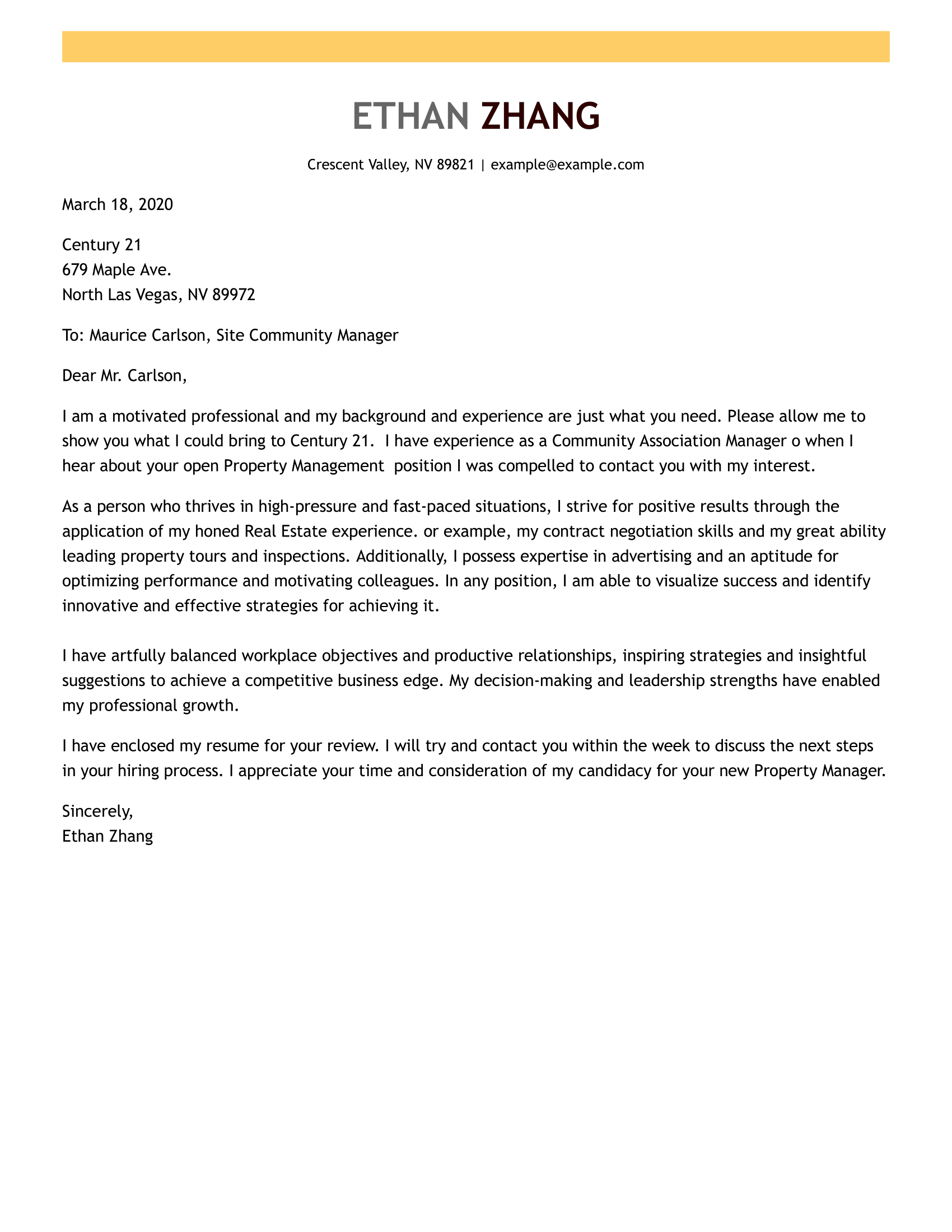 cover letter for resume real estate