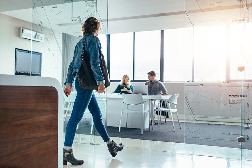 Job candidate walking to interview