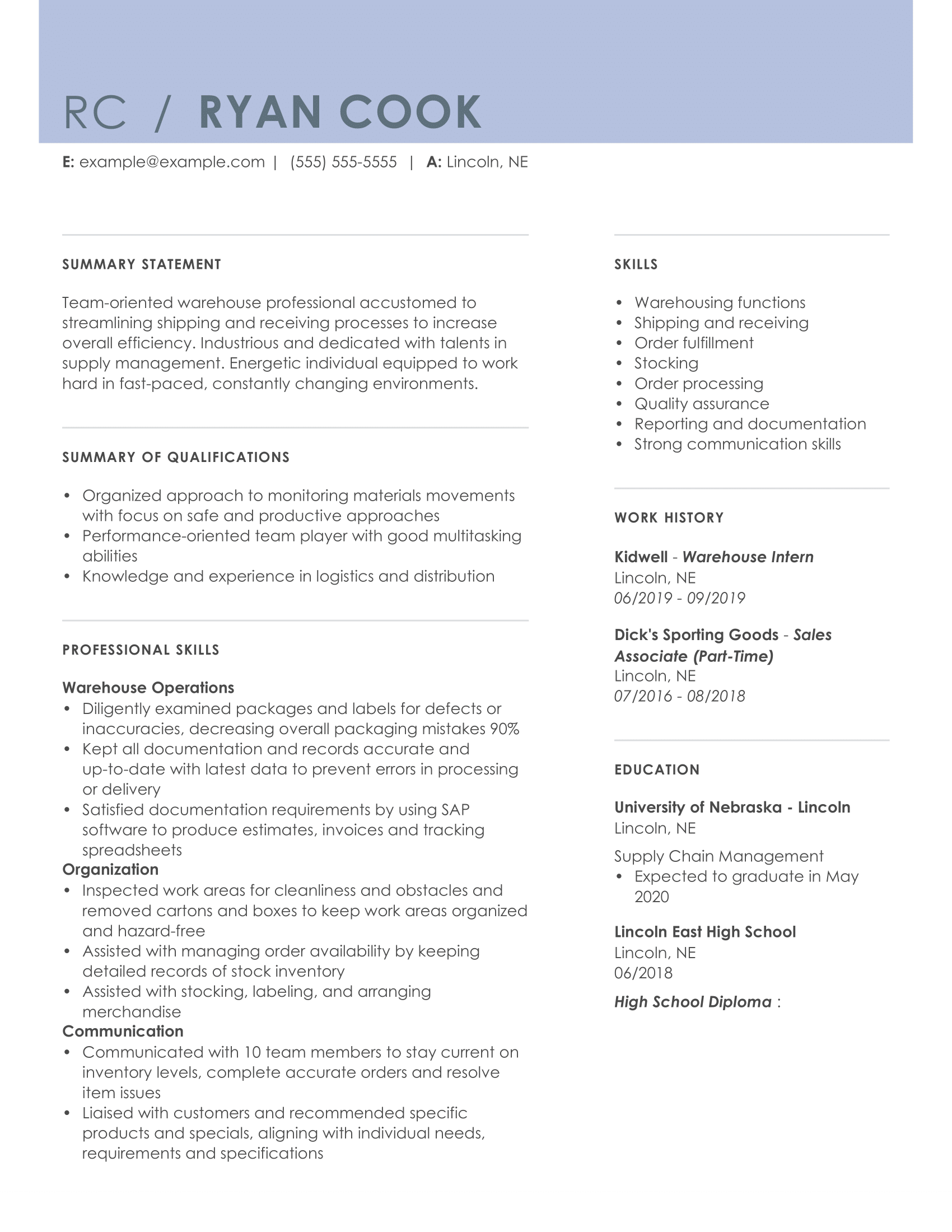 resume examples inventory management