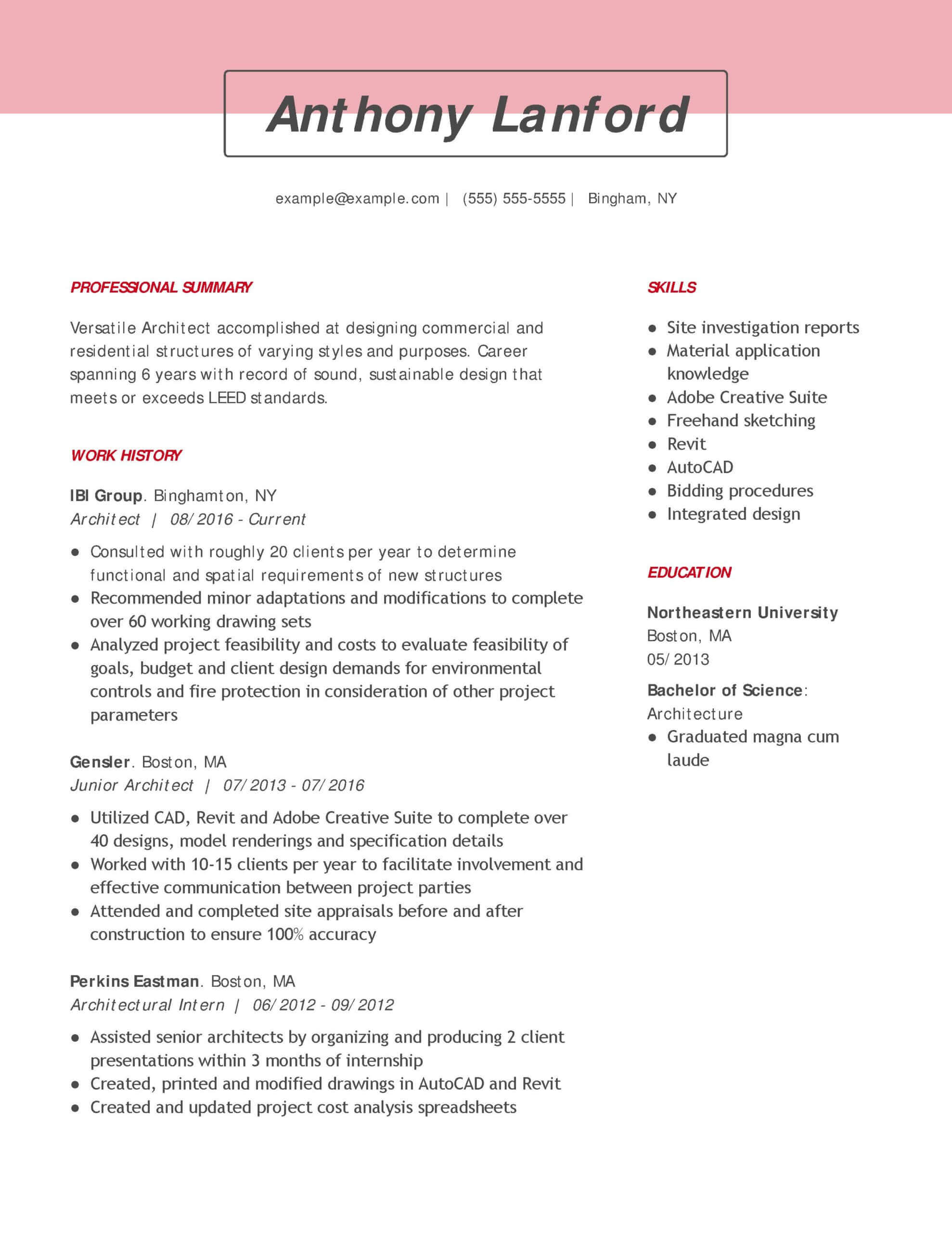 Professional Architecture Resume Examples  LiveCareer