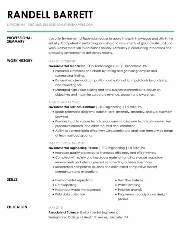 Professional Environmental Resume Examples Livecareer