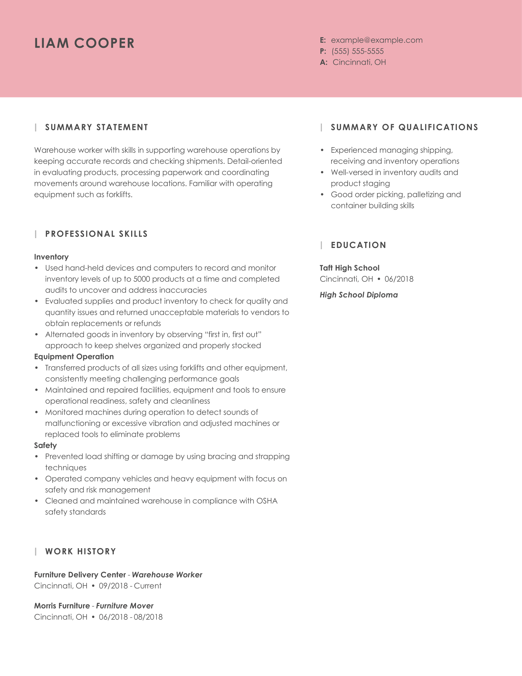 resume examples inventory management