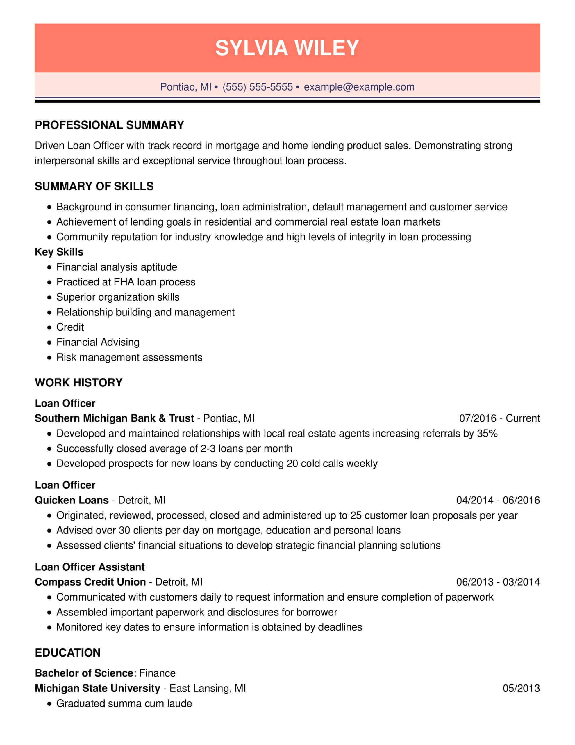 resume format for experienced banking professional