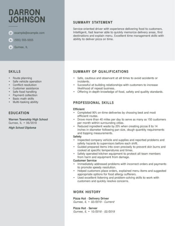 resume samples for driver jobs