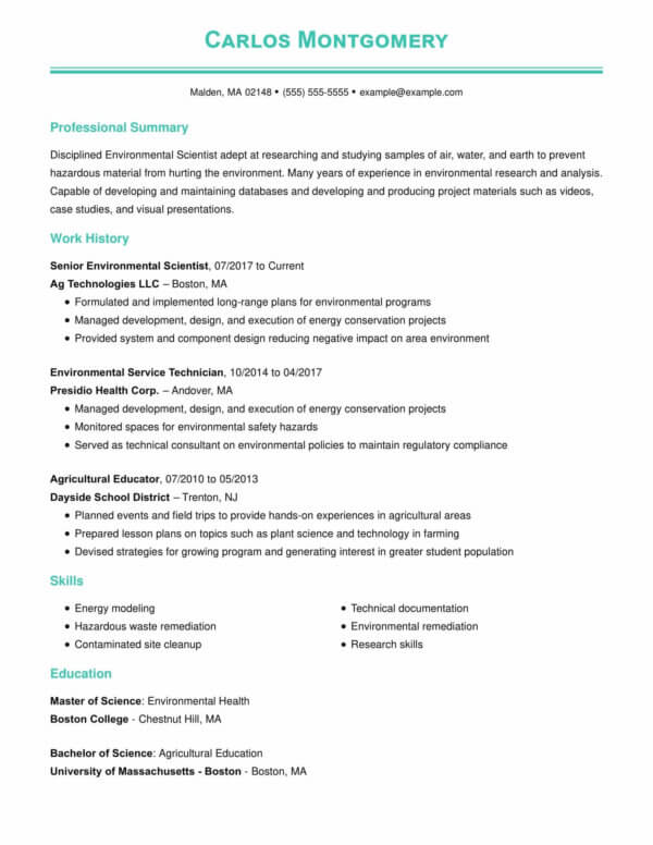 Environmental scientist resume examples