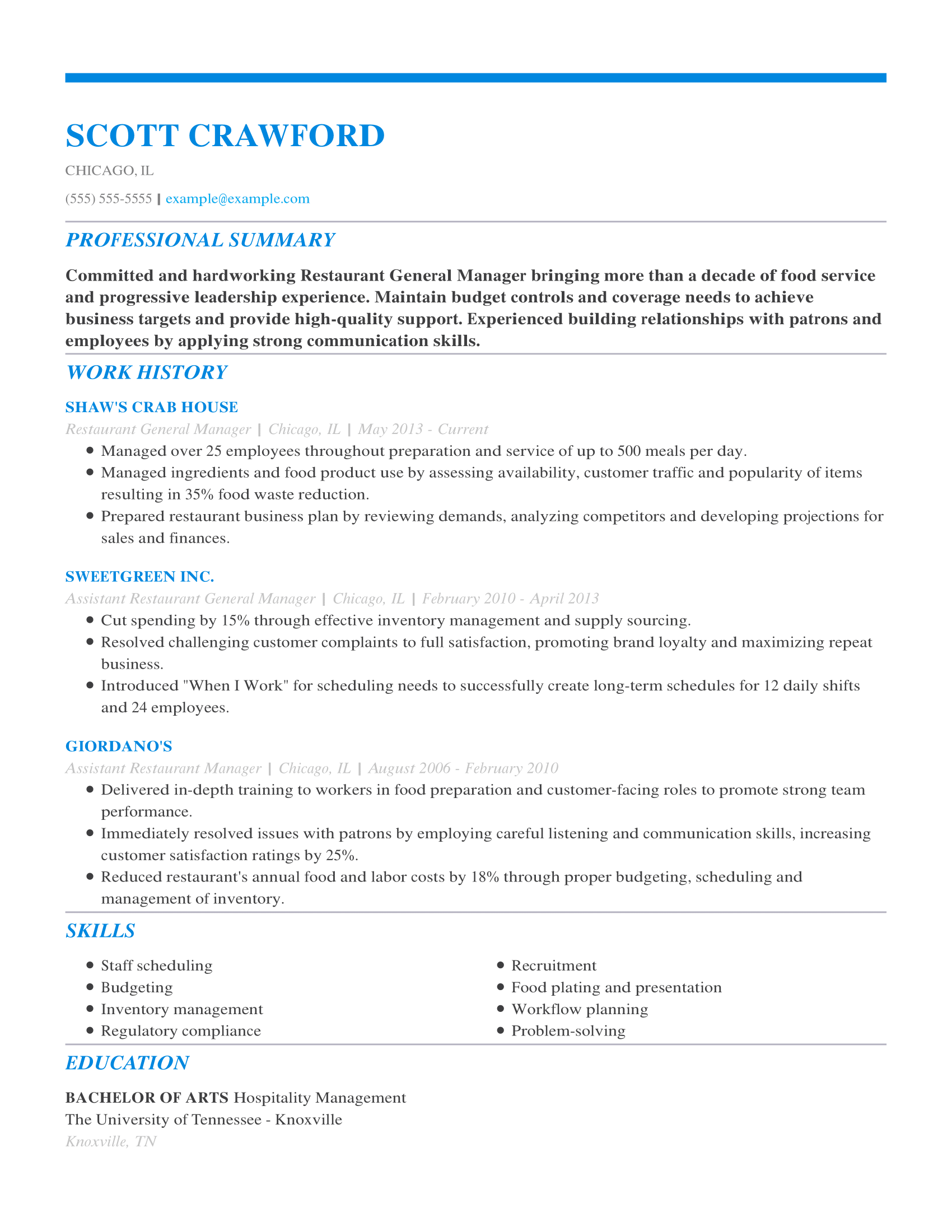 Professional Food Service Resume Examples Livecareer