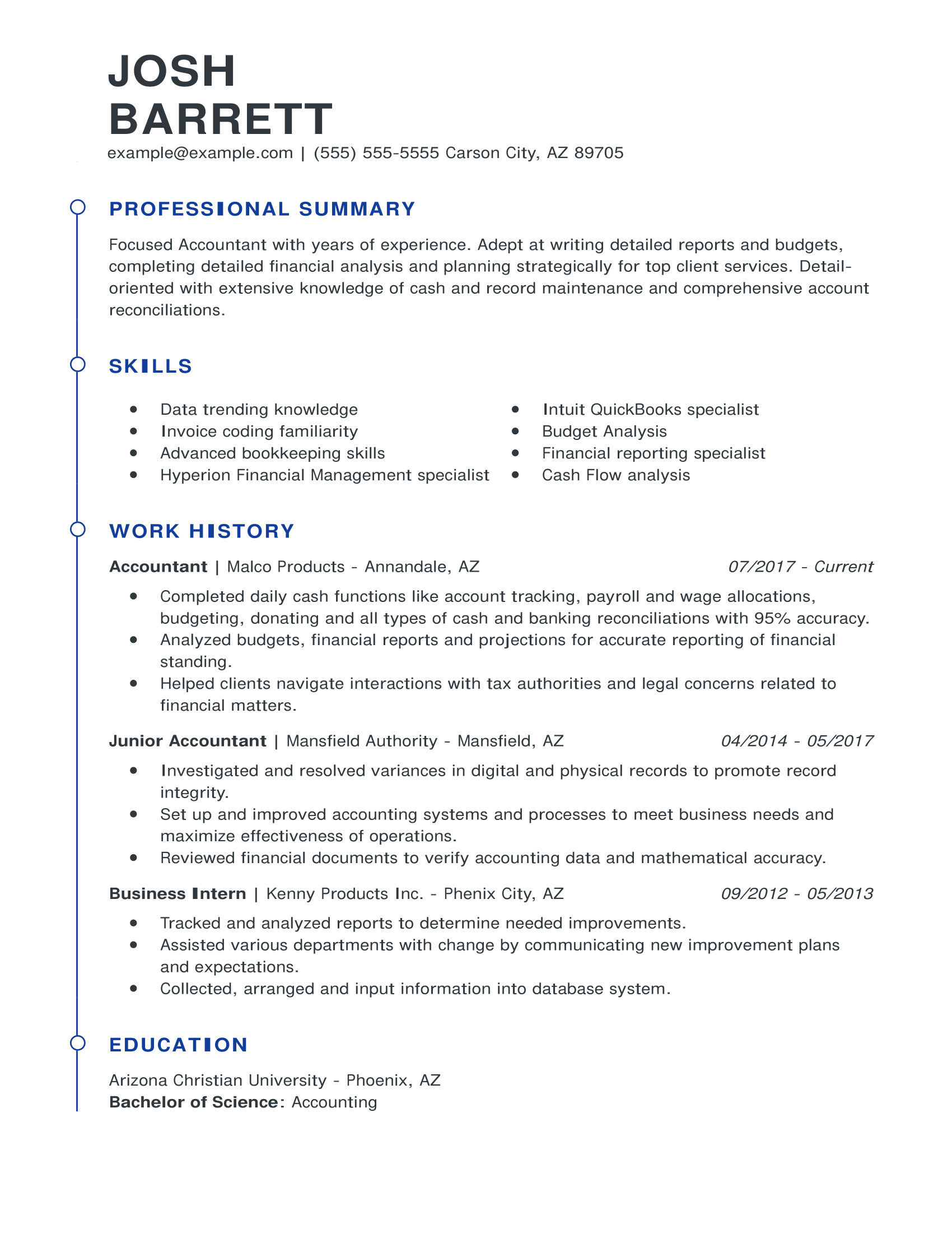 example of resume objective for accountant