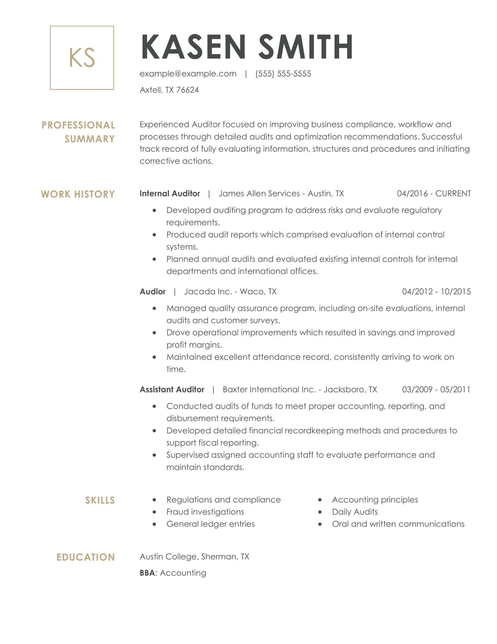 Professional Auditor Resume Examples Accounting Livecareer