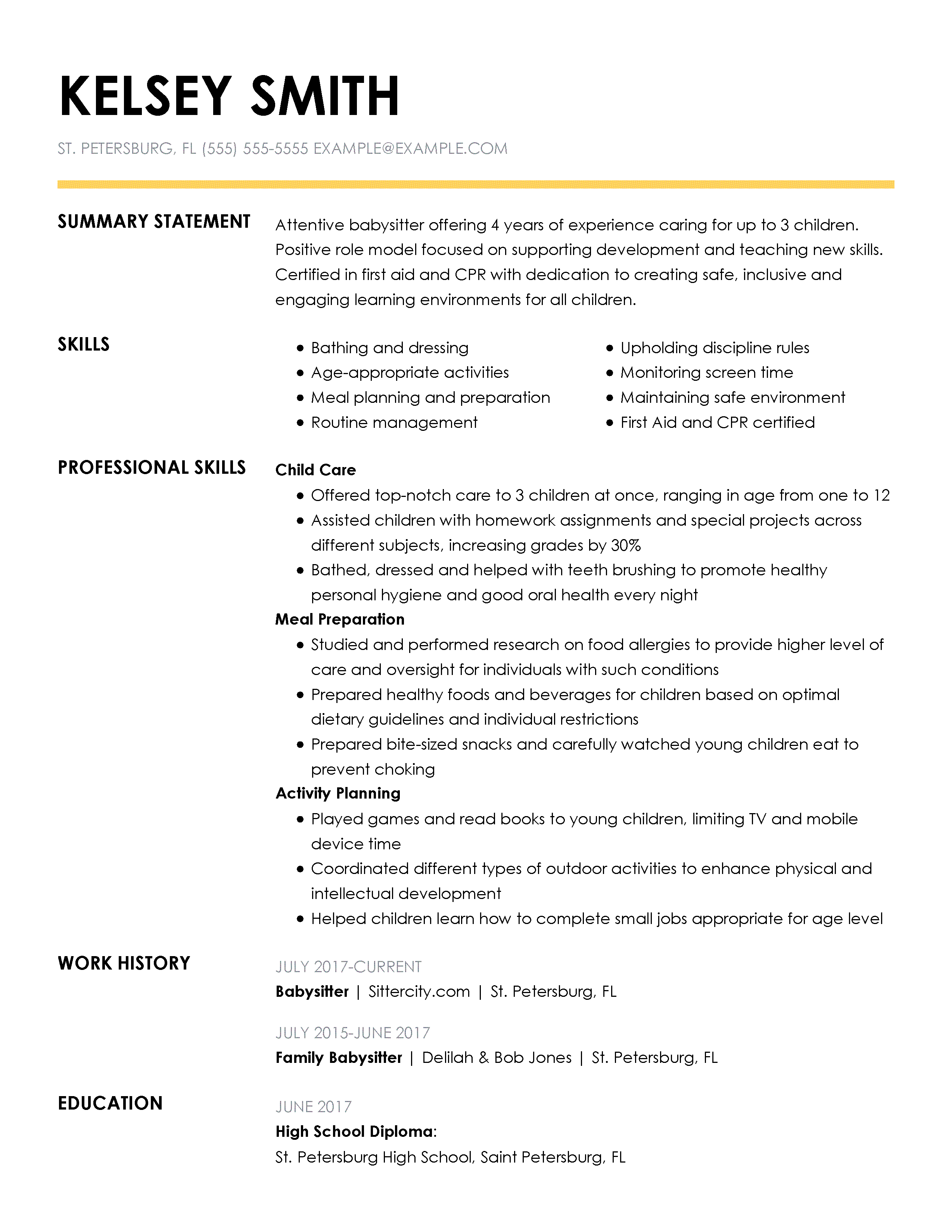 summary for resume child care