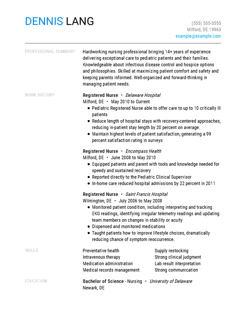 sample rn resume 2 year experience