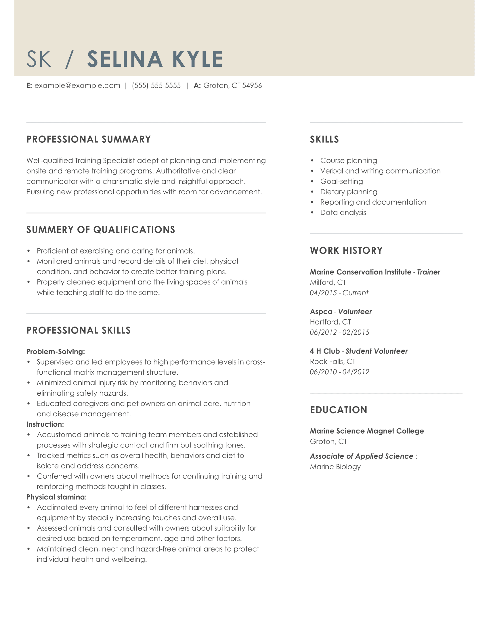 animal care resume examples no experience