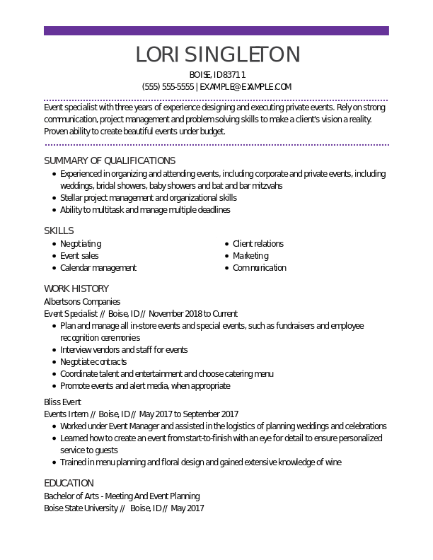 Event Specialist Resume Examples | Event Planning | LiveCareer