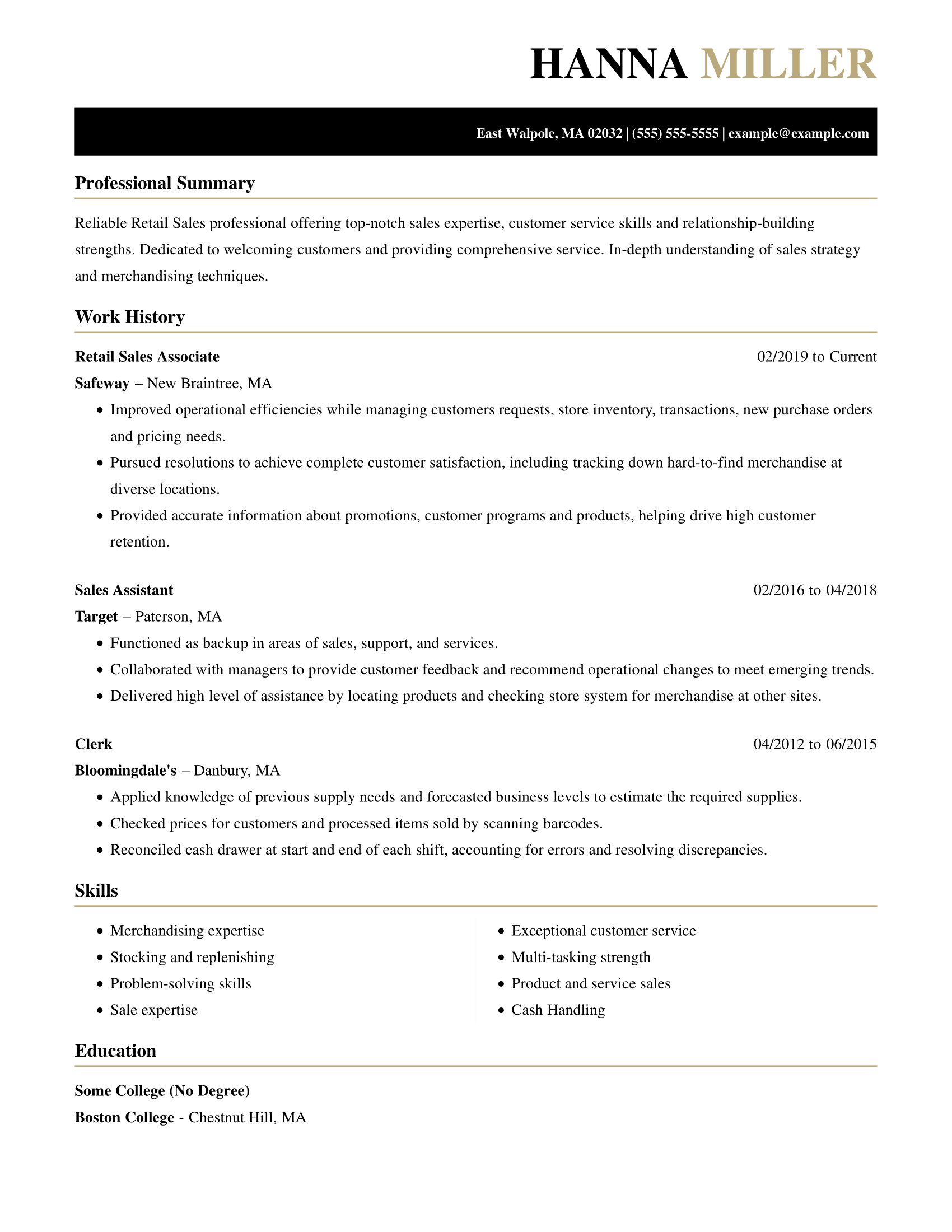 retail industry resume examples