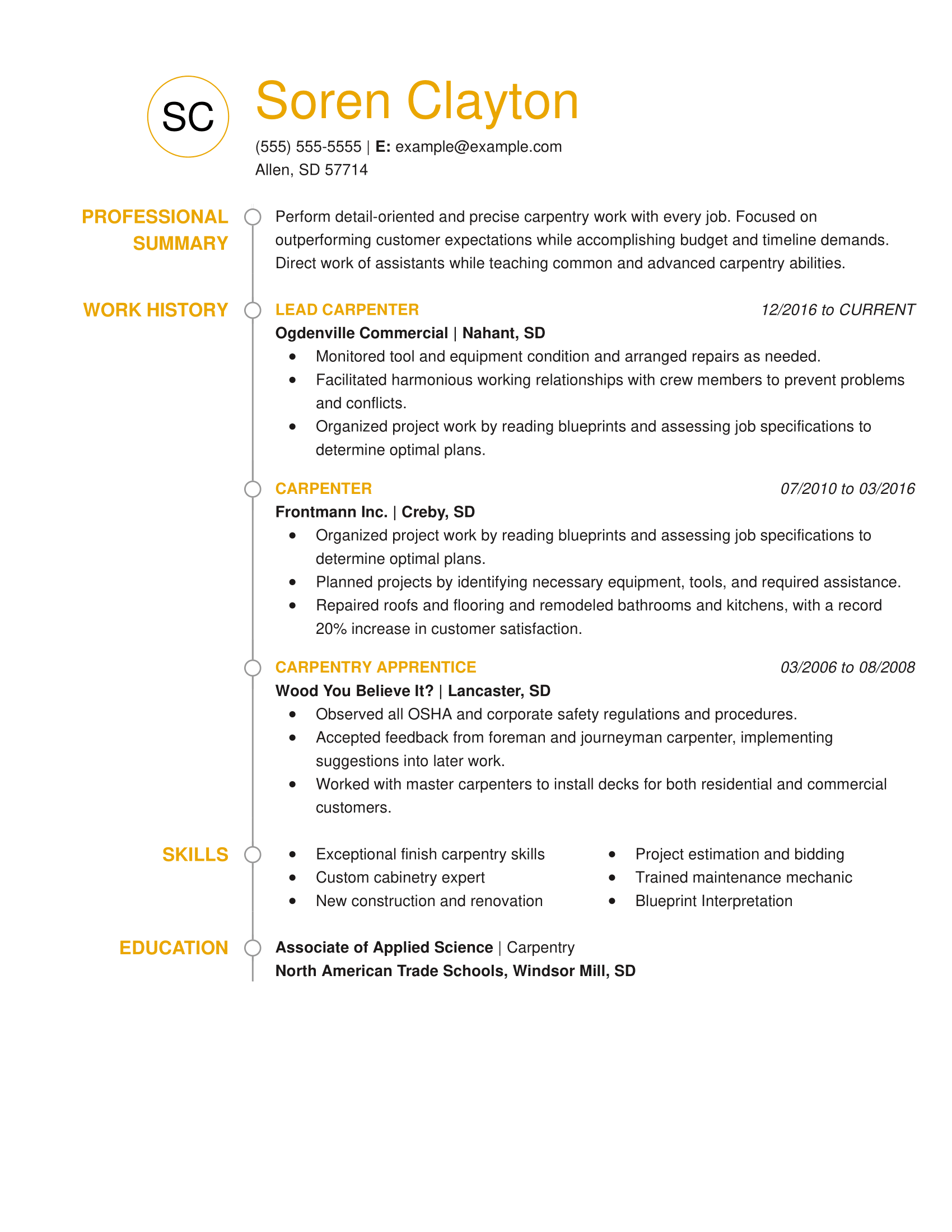 carpentry resume objective samples