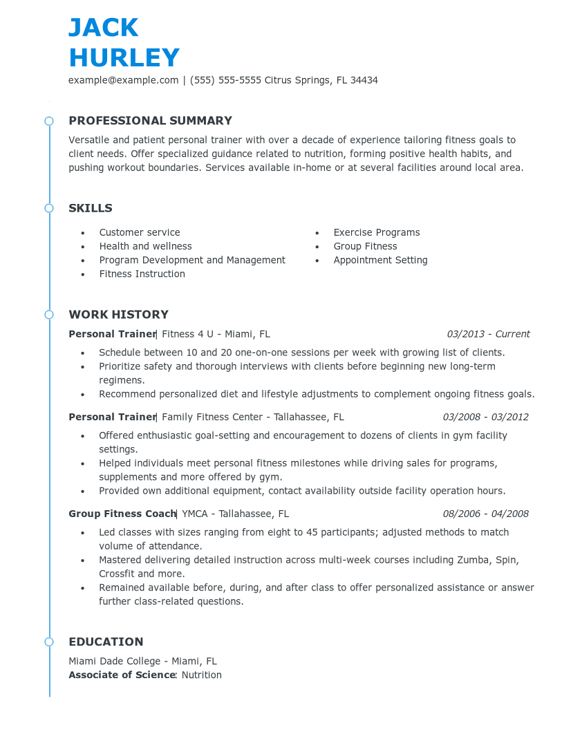 sample resume personal trainer