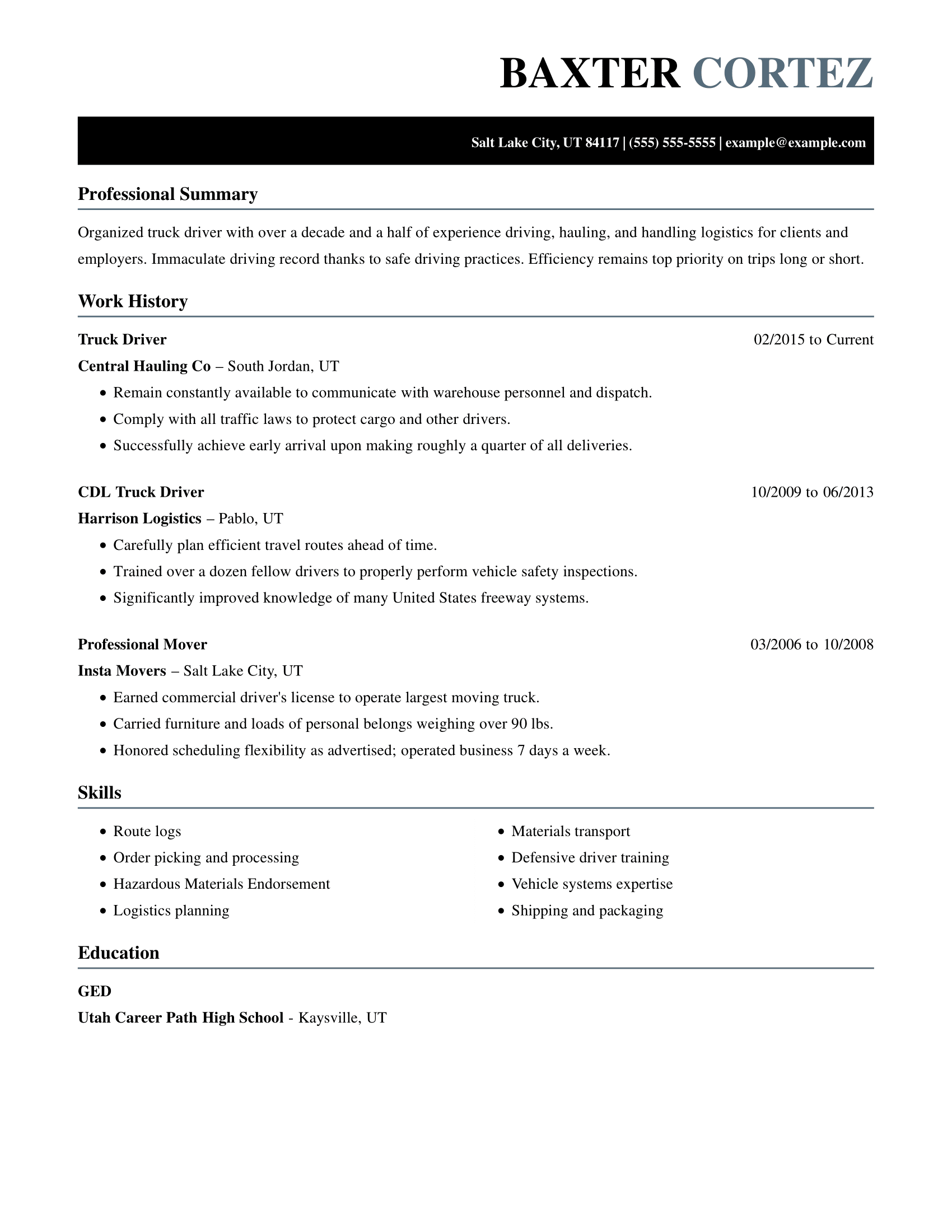 sample resume objective for driver