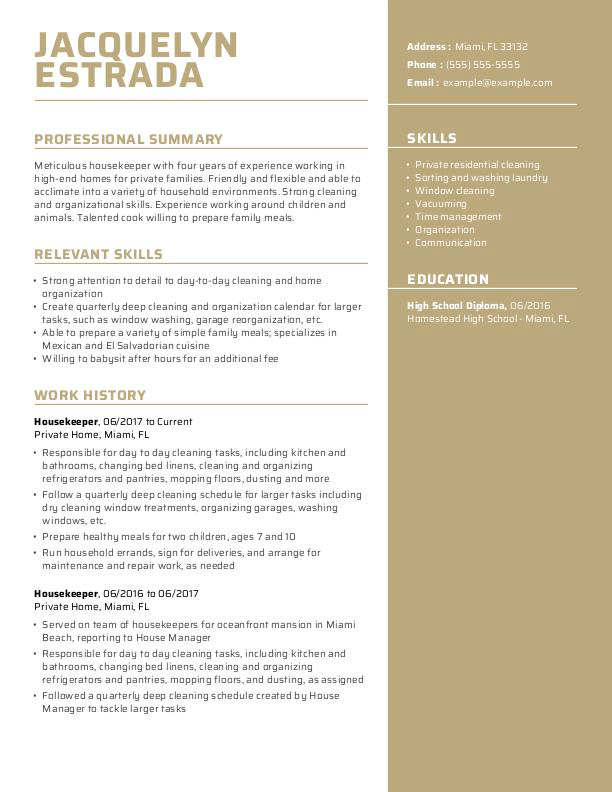 Private Housekeeper Resume 